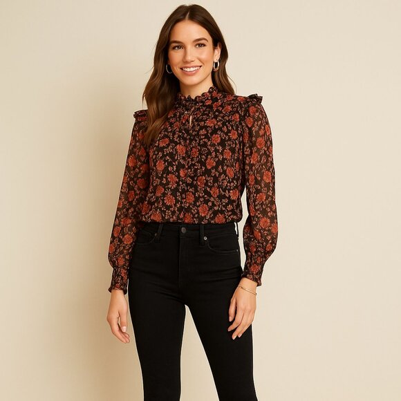 MISA Los Angeles NWT Red & Black Floral Ruffle Blouse Top – Medium - Picture 3 of 16